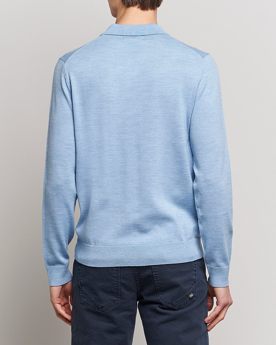 Men | Sweaters & Knitwear | Morris | Merino Knitted Polo Light Blue