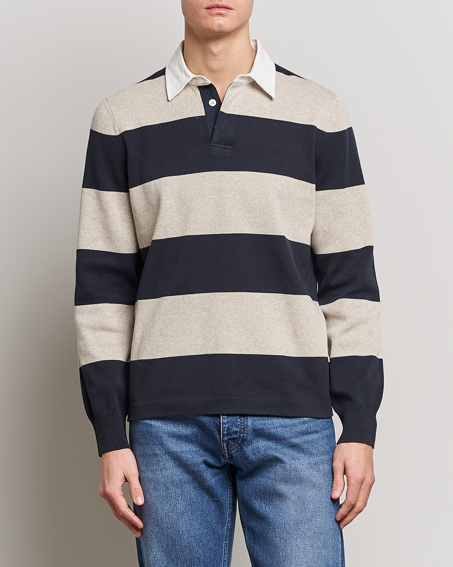 Men | Rugby Shirts | Morris | George Knitted Striped Rugger Grey/Navy