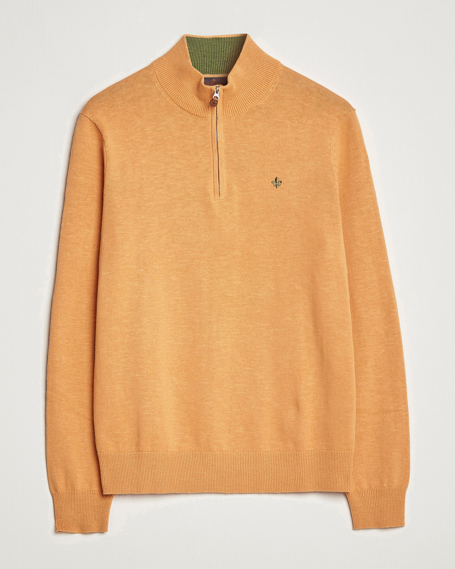 Men | Sweaters & Knitwear | Morris | Harold Cotton/Linen Summer Half Zip Orange