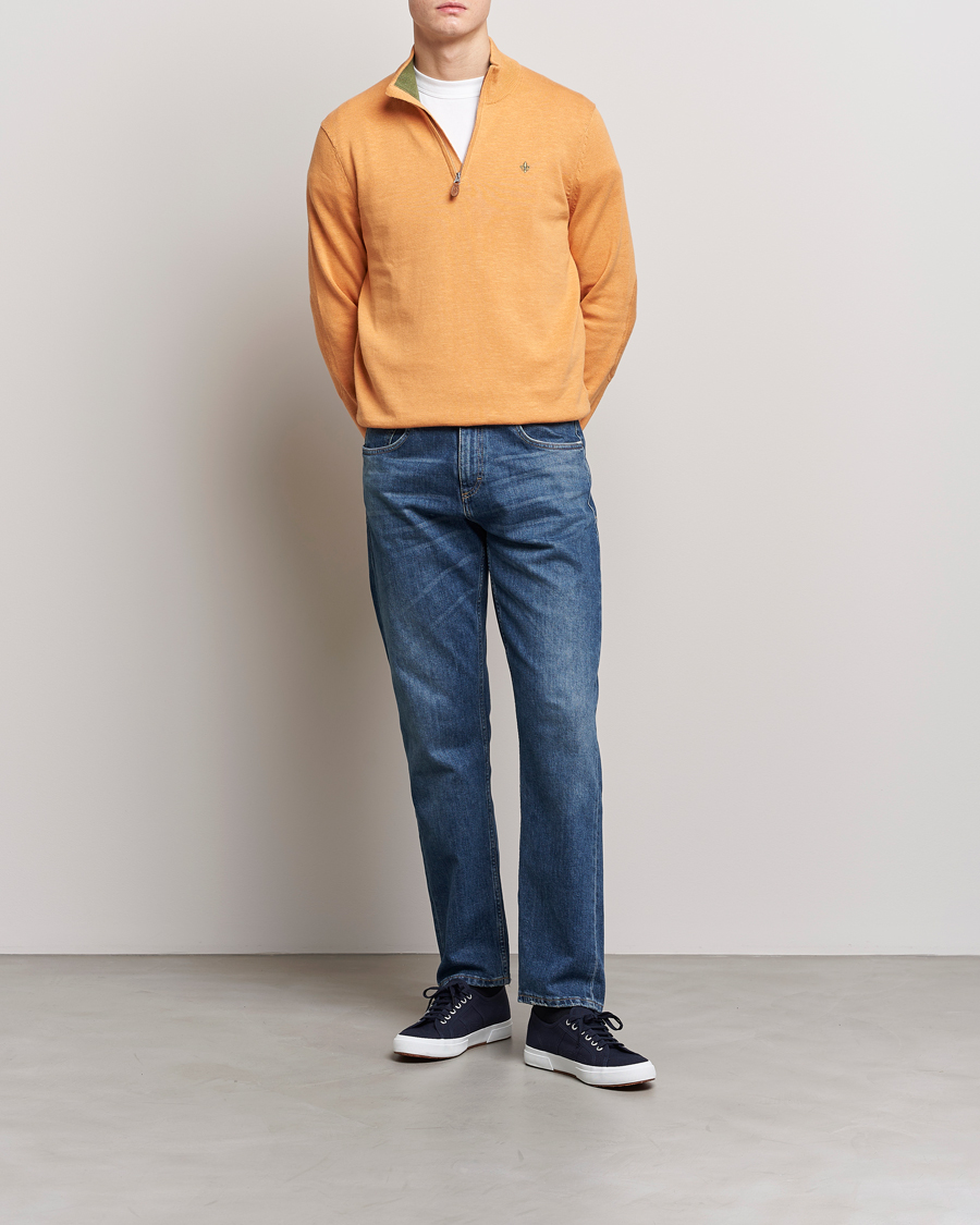 Men | Sweaters & Knitwear | Morris | Harold Cotton/Linen Summer Half Zip Orange