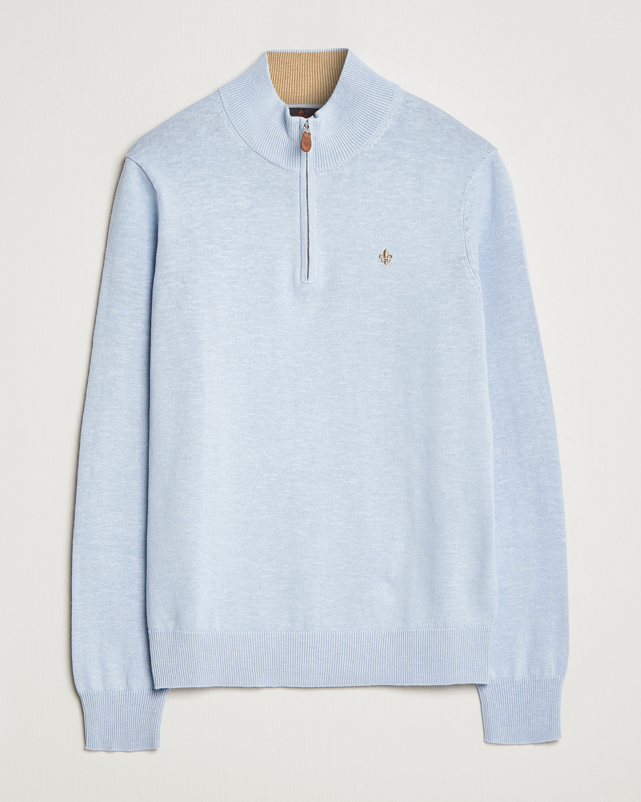 Men | Sweaters & Knitwear | Morris | Harold Cotton/Linen Summer Half Zip Light Blue