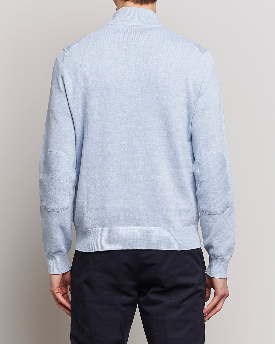 Men | Sweaters & Knitwear | Morris | Harold Cotton/Linen Summer Half Zip Light Blue