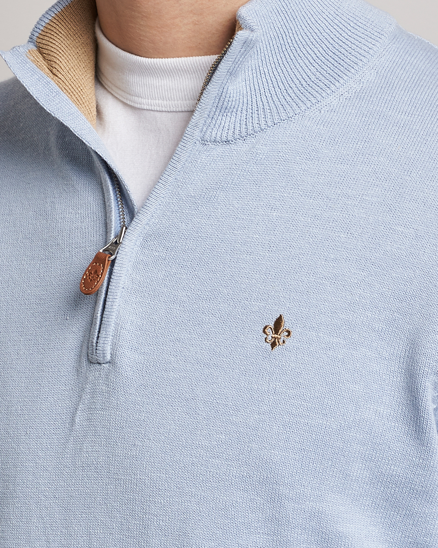 Men | Sweaters & Knitwear | Morris | Harold Cotton/Linen Summer Half Zip Light Blue