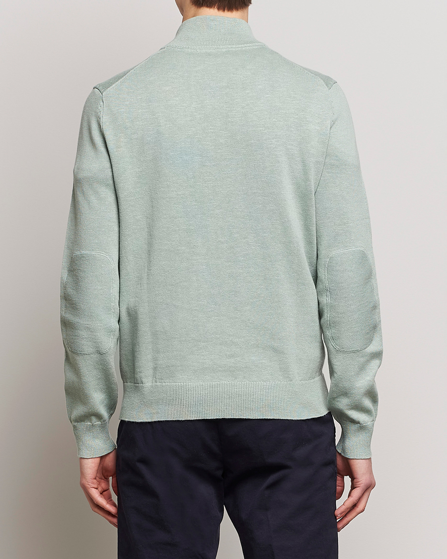 Men | Sweaters & Knitwear | Morris | Harold Cotton/Linen Summer Half Zip Mint Green