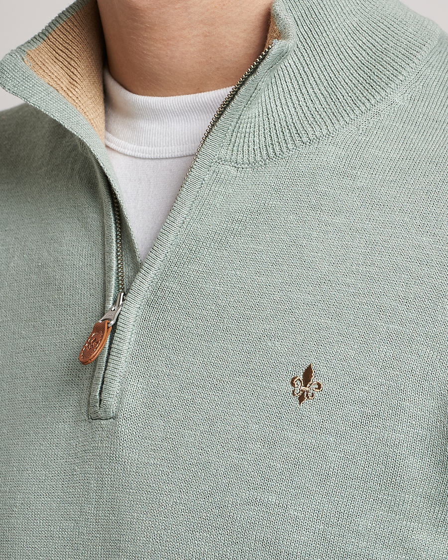 Men | Sweaters & Knitwear | Morris | Harold Cotton/Linen Summer Half Zip Mint Green