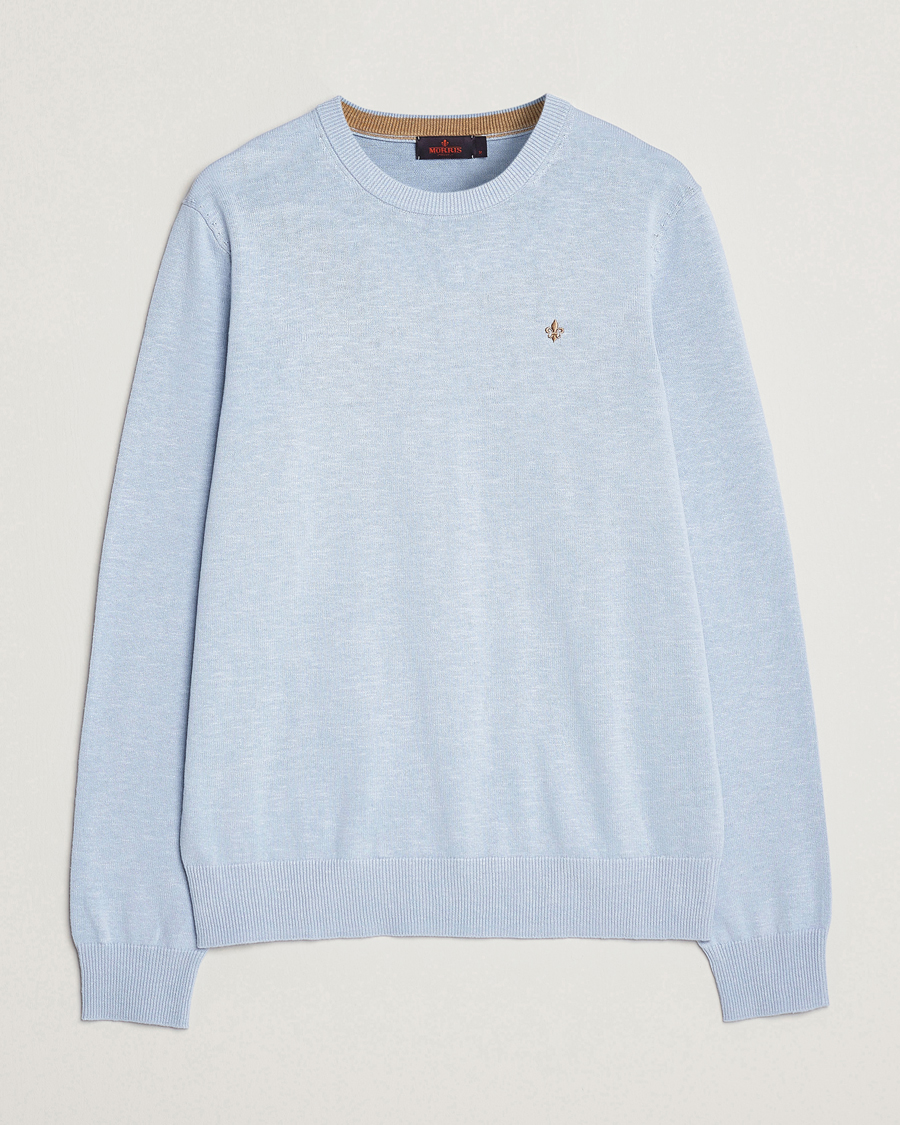 Men | Sweaters & Knitwear | Morris | Harold Cotton/Linen Summer Crew Neck Light Blue
