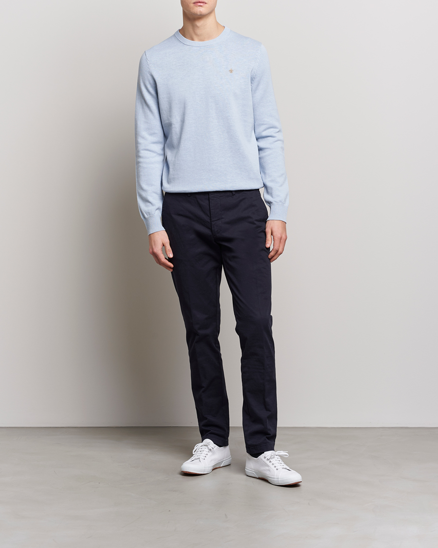 Men | Sweaters & Knitwear | Morris | Harold Cotton/Linen Summer Crew Neck Light Blue