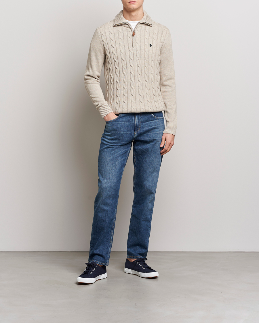 Men | Sweaters & Knitwear | Morris | Raymond Cable Half Zip Khaki