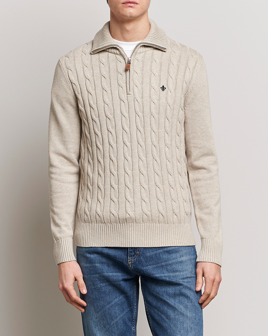 Men | Sweaters & Knitwear | Morris | Raymond Cable Half Zip Khaki