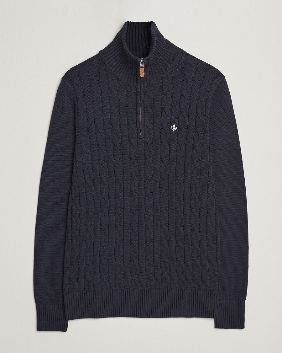 Men | Sweaters & Knitwear | Morris | Raymond Cable Half Zip Old Blue