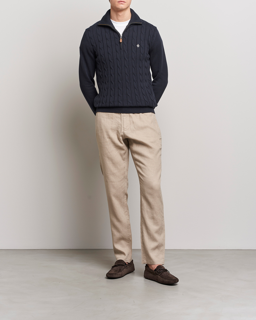 Men | Sweaters & Knitwear | Morris | Raymond Cable Half Zip Old Blue