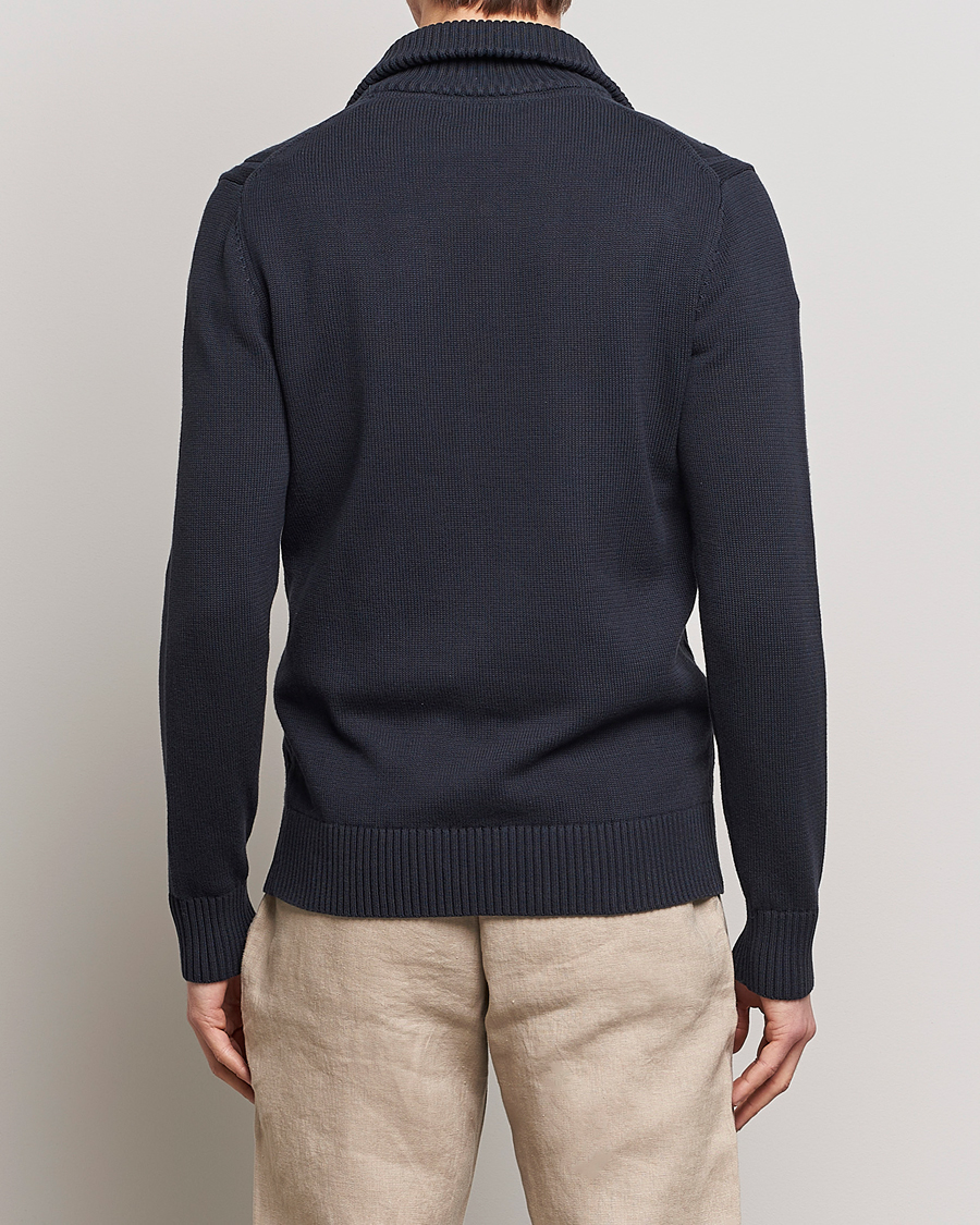 Men | Sweaters & Knitwear | Morris | Raymond Cable Half Zip Old Blue
