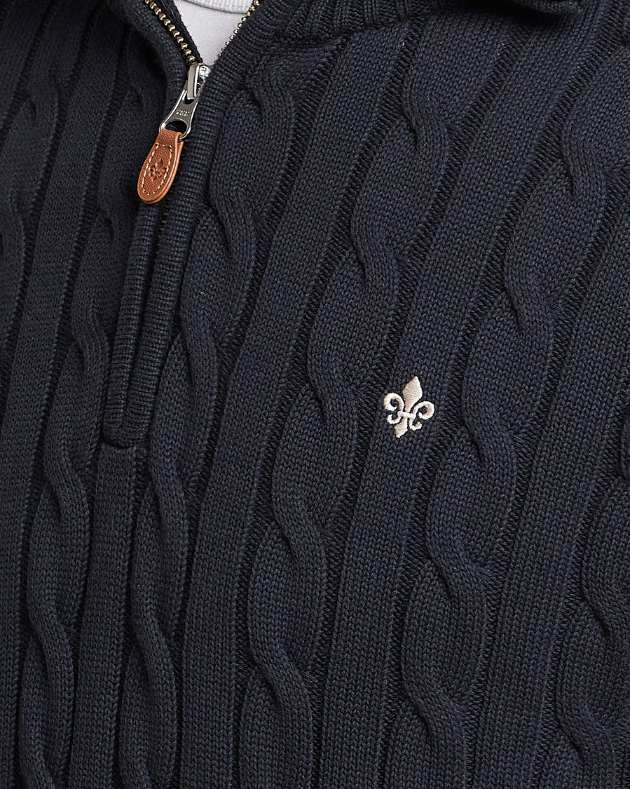 Men | Sweaters & Knitwear | Morris | Raymond Cable Half Zip Old Blue