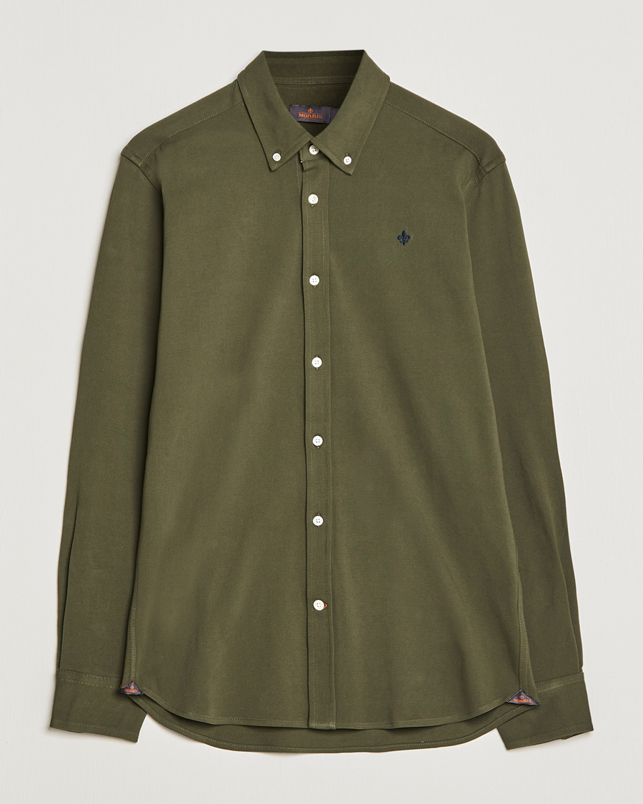 Men | Shirts | Morris | Ivory Jersey Button Down Shirt Green