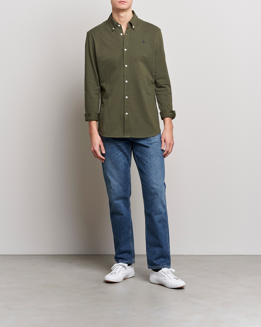 Men | Shirts | Morris | Ivory Jersey Button Down Shirt Green