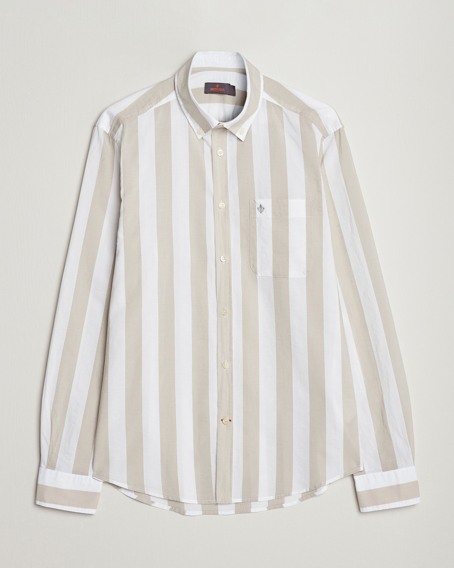 Men | Shirts | Morris | Cotton Blockstripe Button Down Shirt Khaki/White