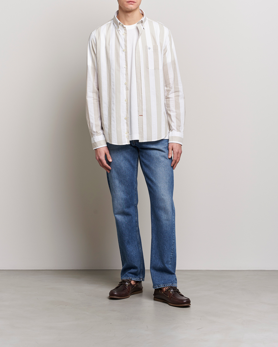Men | Shirts | Morris | Cotton Blockstripe Button Down Shirt Khaki/White