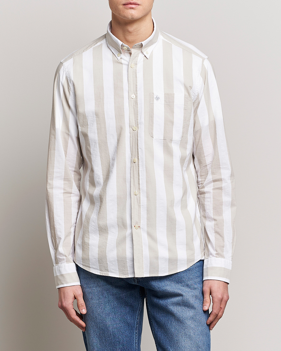 Men | Morris | Morris | Cotton Blockstripe Button Down Shirt Khaki/White