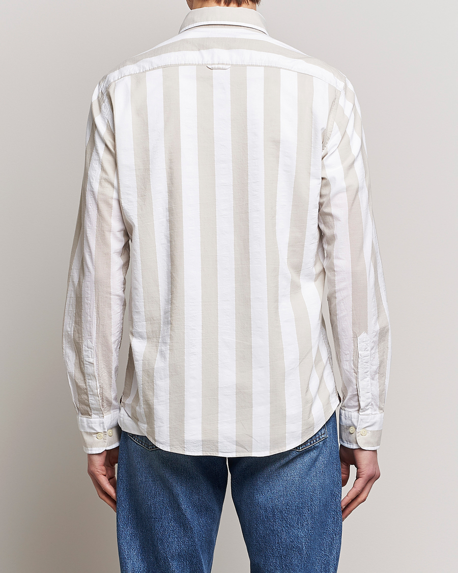 Men | Shirts | Morris | Cotton Blockstripe Button Down Shirt Khaki/White