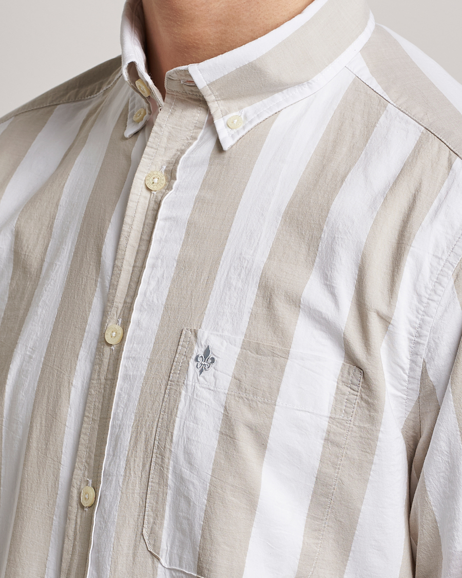 Men | Shirts | Morris | Cotton Blockstripe Button Down Shirt Khaki/White