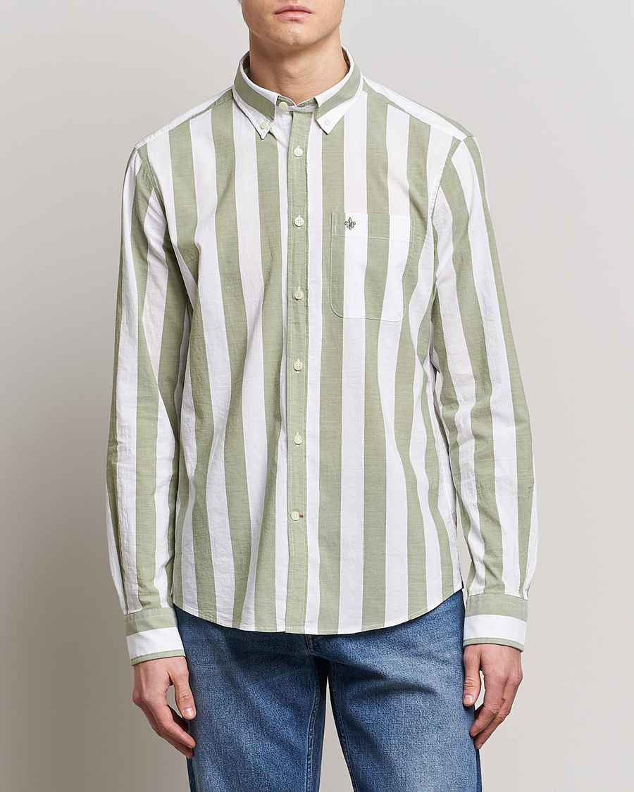 Men | Morris | Morris | Cotton Blockstripe Button Down Shirt Green/White