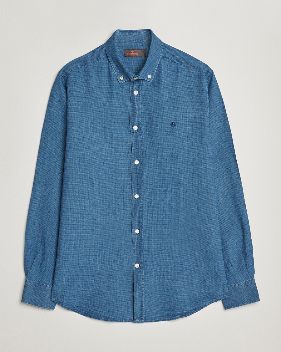Men | Shirts | Morris | Cotton /Linen Indigo Button Down Shirt Medium Blue