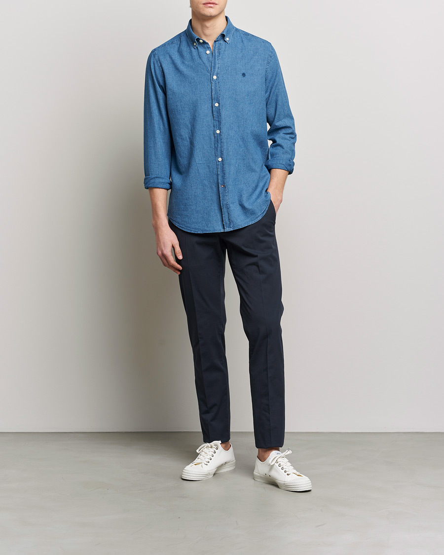 Men | Shirts | Morris | Cotton /Linen Indigo Button Down Shirt Medium Blue