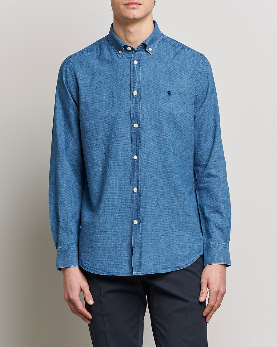 Men | Casual Shirts | Morris | Cotton /Linen Indigo Button Down Shirt Medium Blue