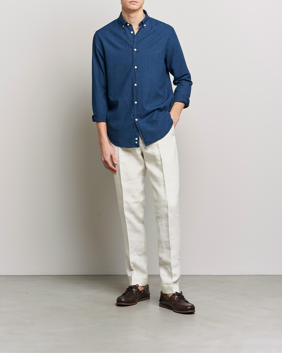 Men | Shirts | Morris | Cotton /Linen Indigo Button Down Shirt Dark Blue