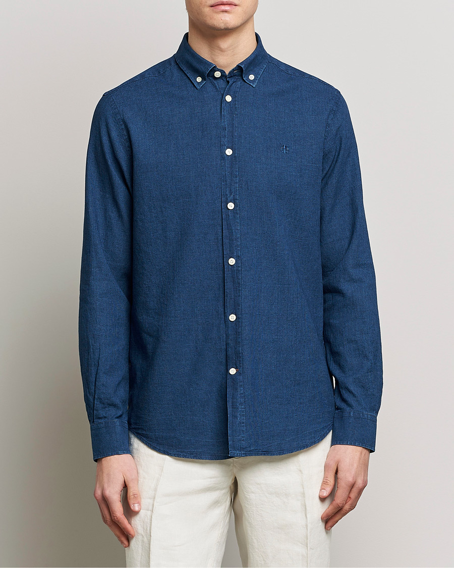 Men | Morris | Morris | Cotton /Linen Indigo Button Down Shirt Dark Blue