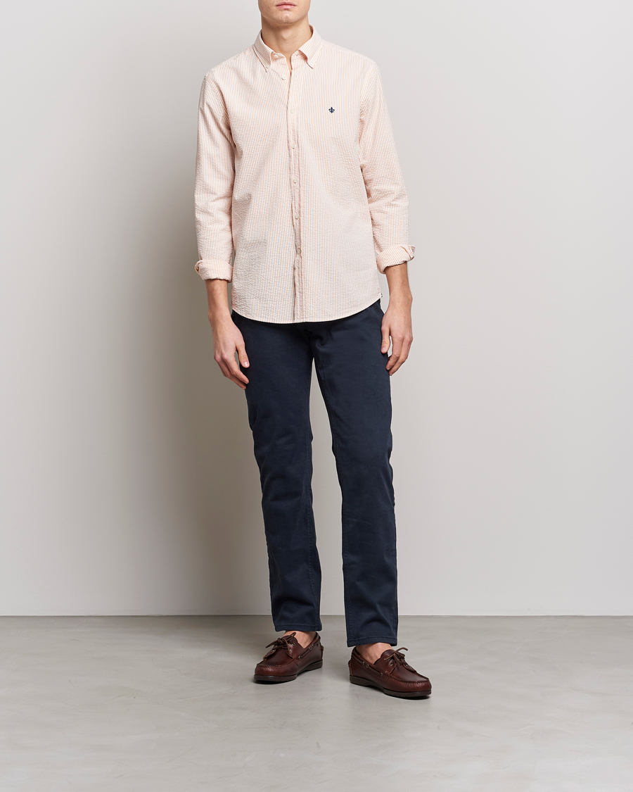 Men | Shirts | Morris | Seersucker Button Down Shirt Orange/White