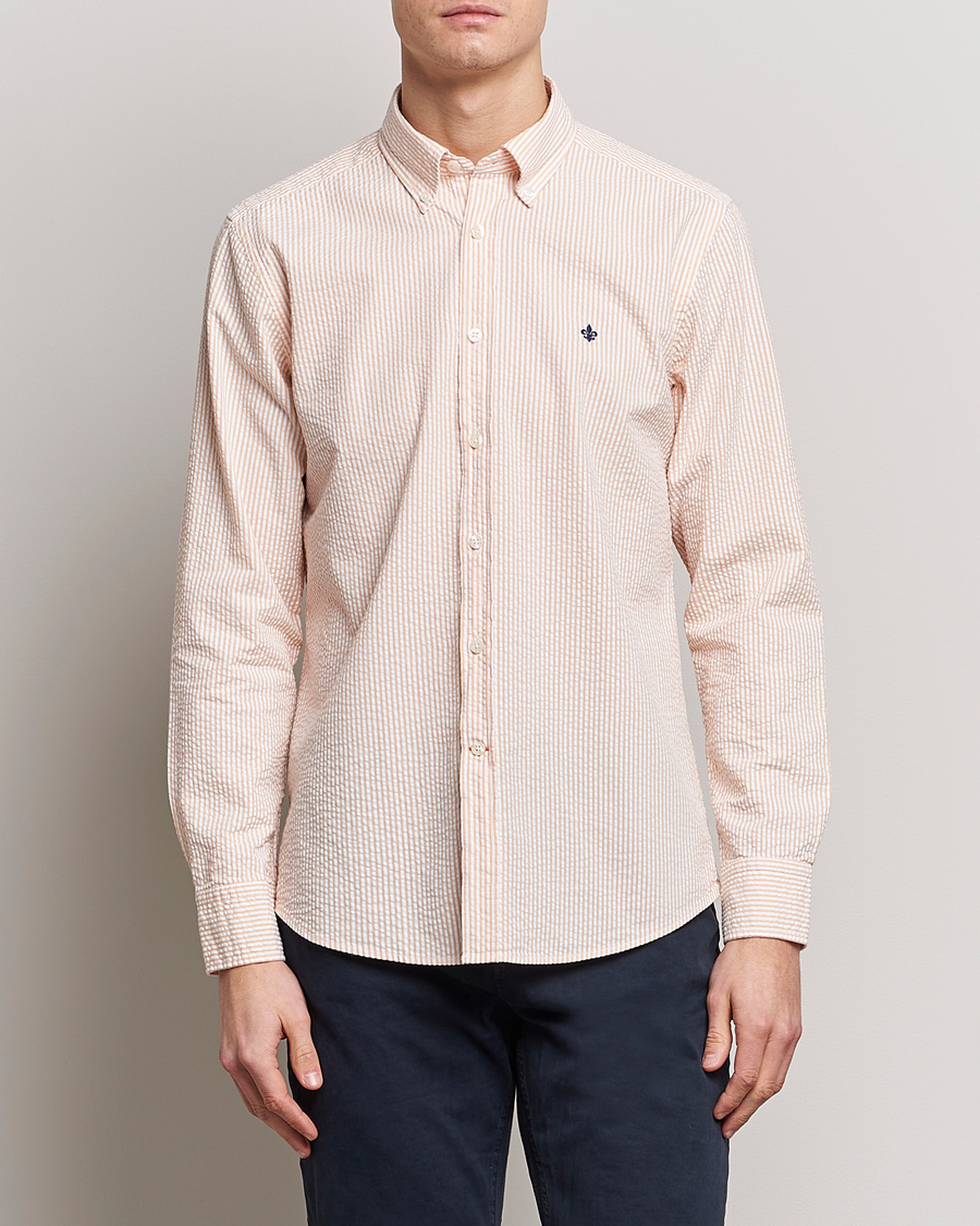 Men |  | Morris | Seersucker Button Down Shirt Orange/White
