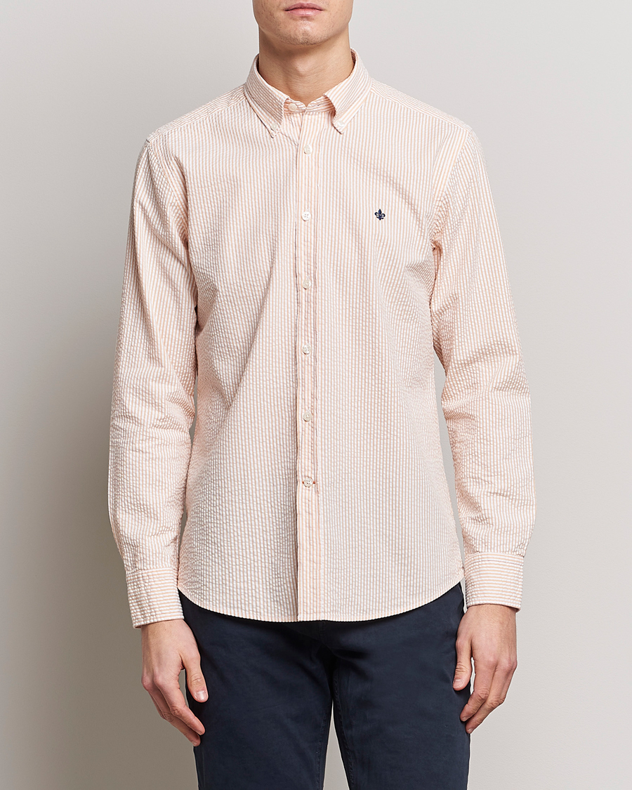 Men | Shirts | Morris | Seersucker Button Down Shirt Orange/White