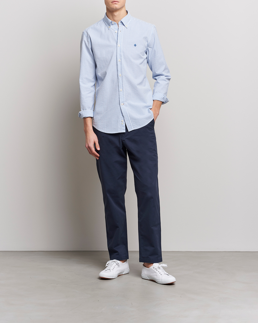 Men | Shirts | Morris | Seersucker Button Down Shirt Light Blue/White