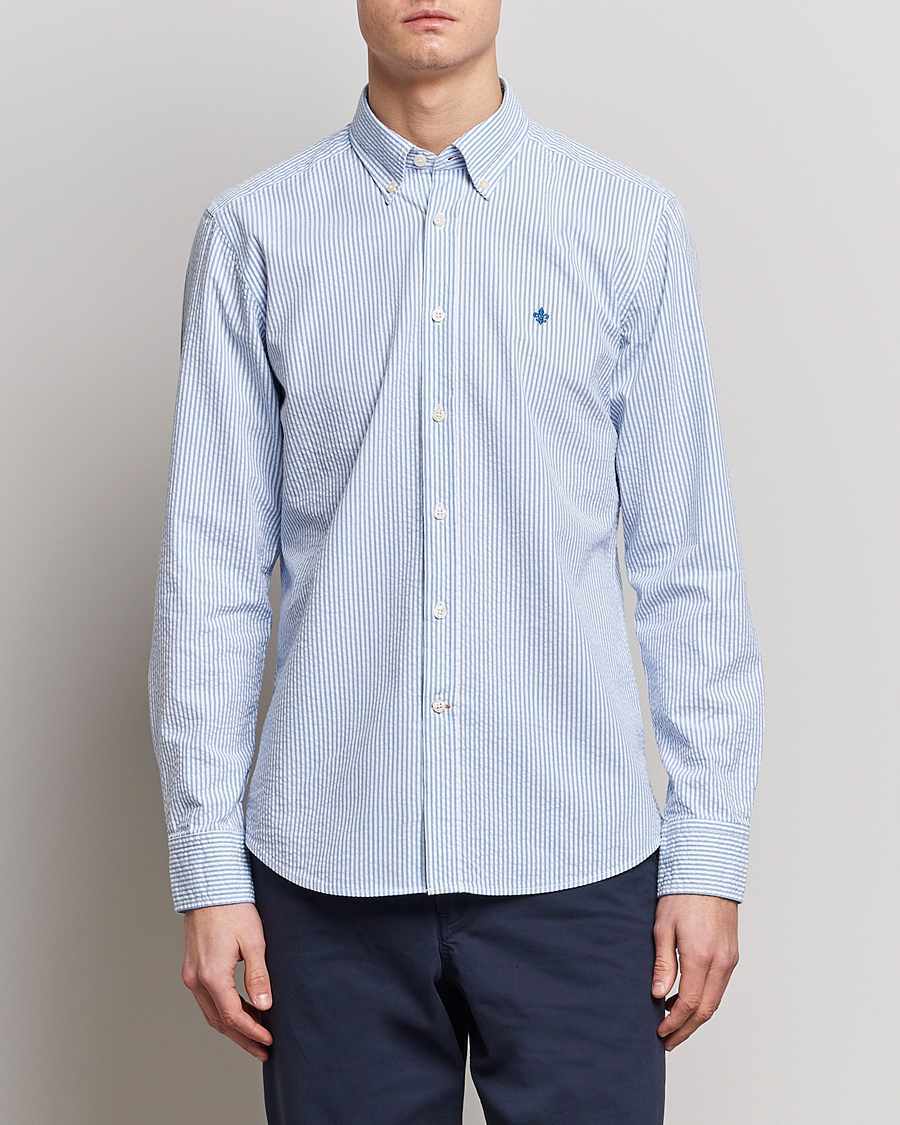 Men |  | Morris | Seersucker Button Down Shirt Light Blue/White