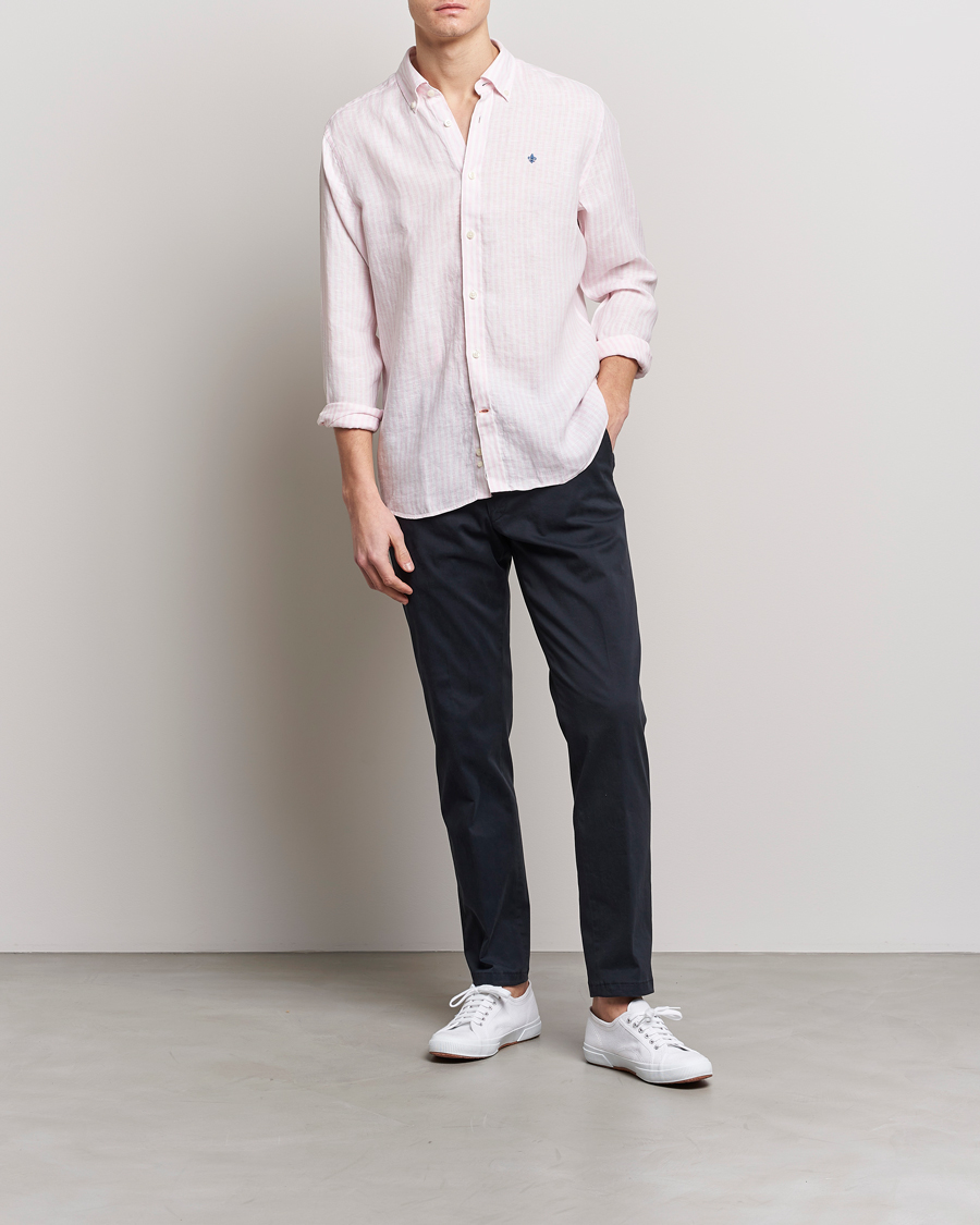 Men | Shirts | Morris | Douglas Linen Button Down Striped Shirt Pink/White