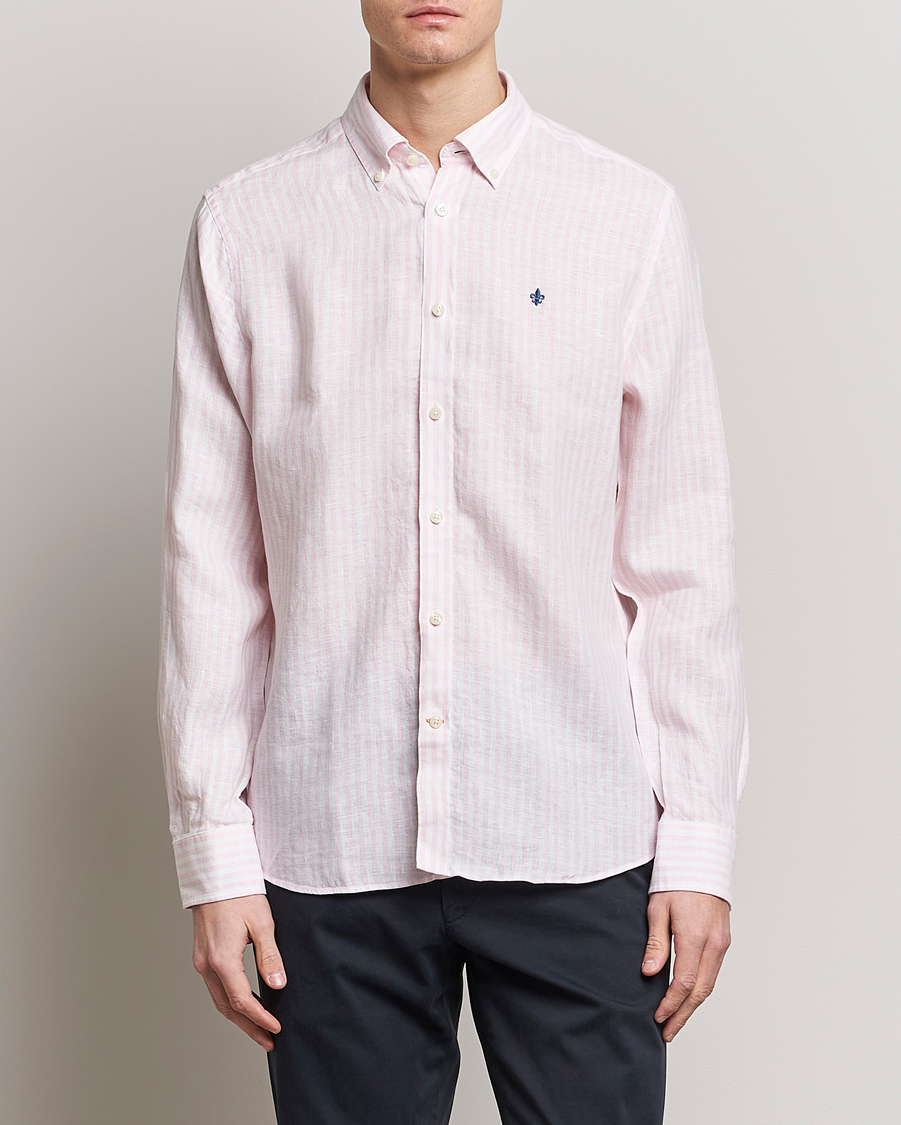 Men | Linen Shirts | Morris | Douglas Linen Button Down Striped Shirt Pink/White