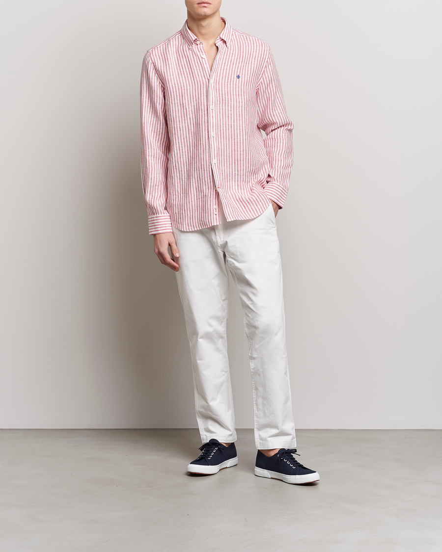 Men | Shirts | Morris | Douglas Linen Button Down Striped Shirt Orange/White
