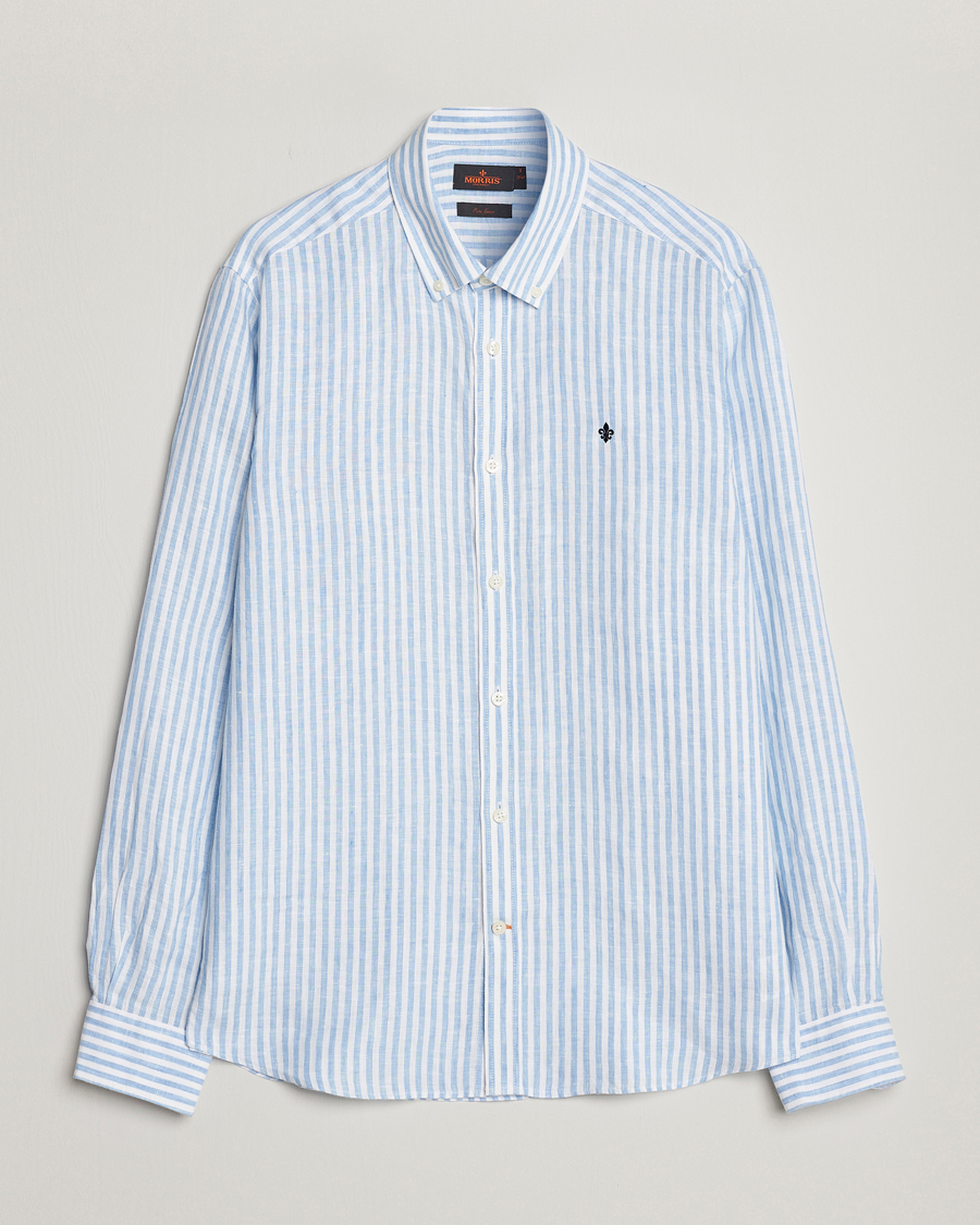 Men | Shirts | Morris | Douglas Linen Button Down Striped Shirt Blue/White