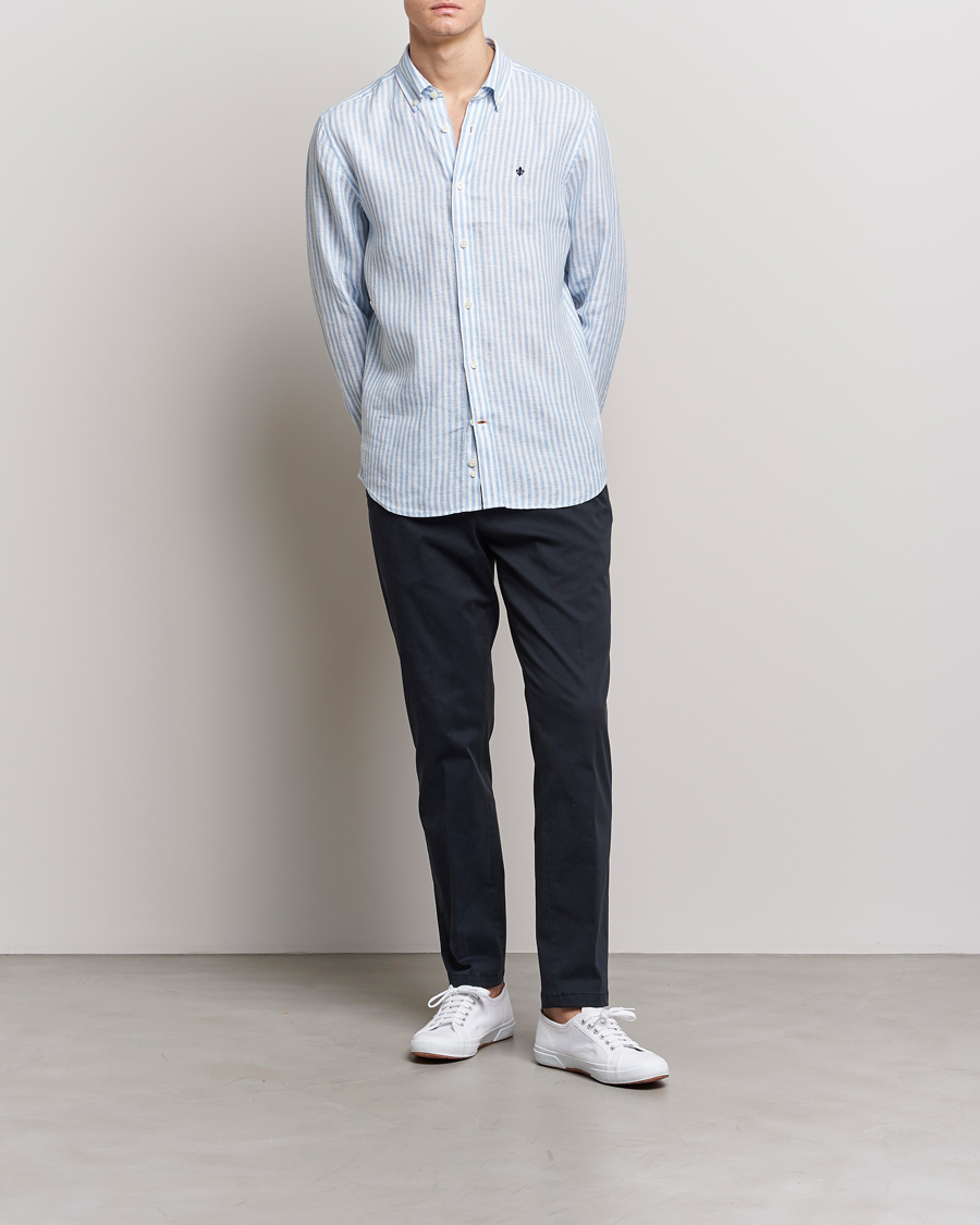 Men | Shirts | Morris | Douglas Linen Button Down Striped Shirt Blue/White