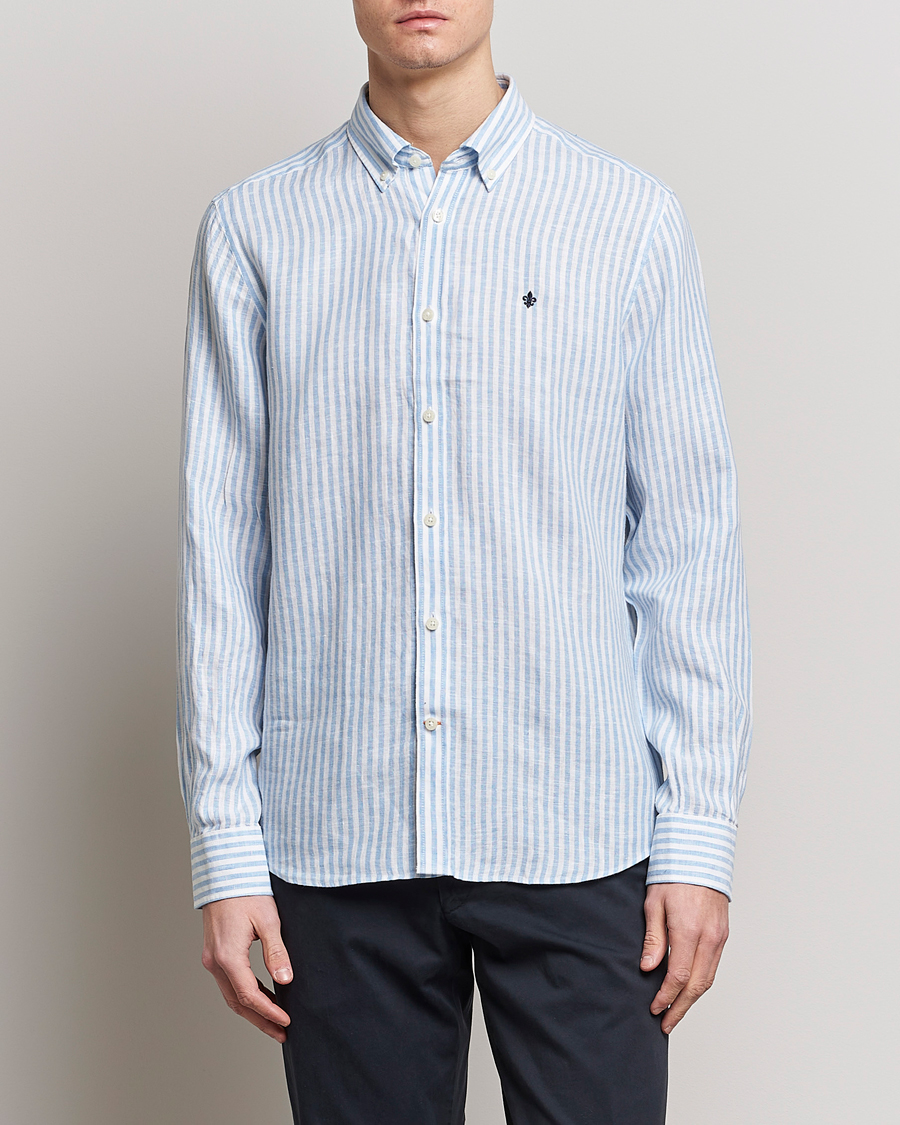 Men | Linen Shirts | Morris | Douglas Linen Button Down Striped Shirt Blue/White