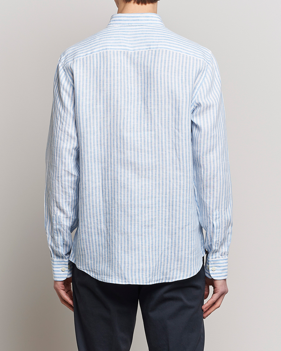 Men | Shirts | Morris | Douglas Linen Button Down Striped Shirt Blue/White