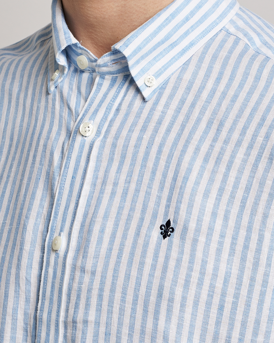 Men | Shirts | Morris | Douglas Linen Button Down Striped Shirt Blue/White