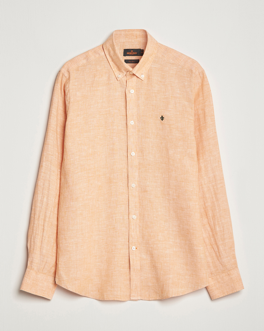 Men | Shirts | Morris | Douglas Button Down Linen Shirt Orange