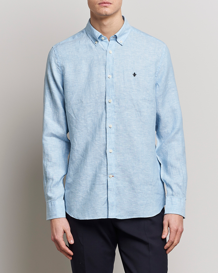 Men |  | Morris | Douglas Linen Button Down Shirt Light Blue