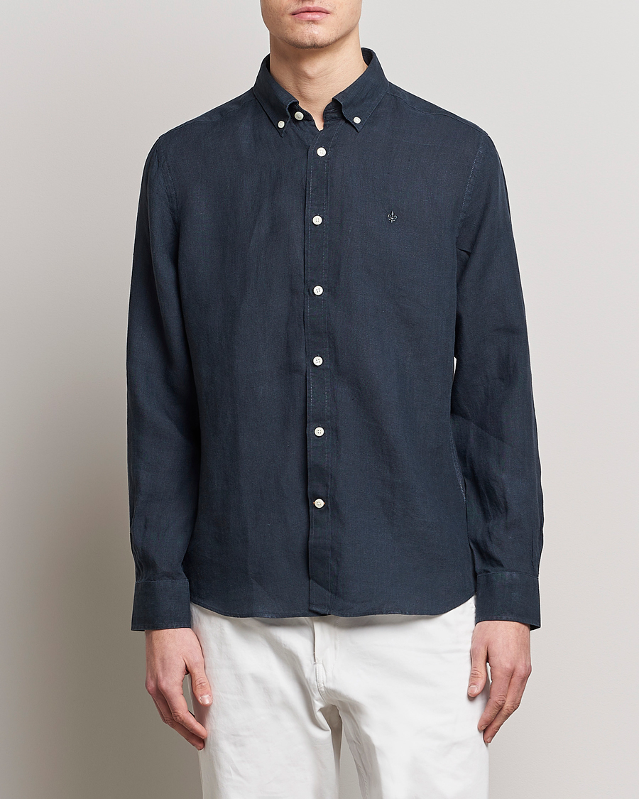 Men | Linen Shirts | Morris | Douglas Linen Button Down Shirt Navy