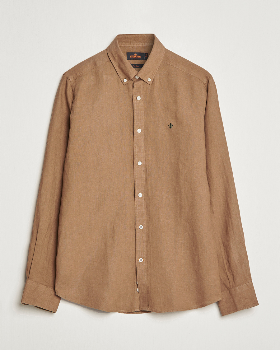 Men | Shirts | Morris | Douglas Linen Button Down Shirt Khaki Brown