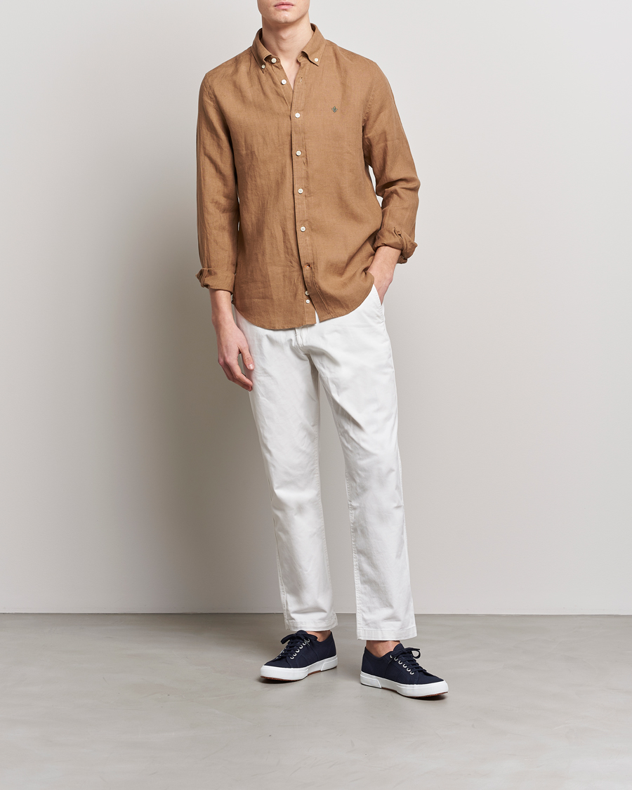 Men | Shirts | Morris | Douglas Linen Button Down Shirt Khaki Brown