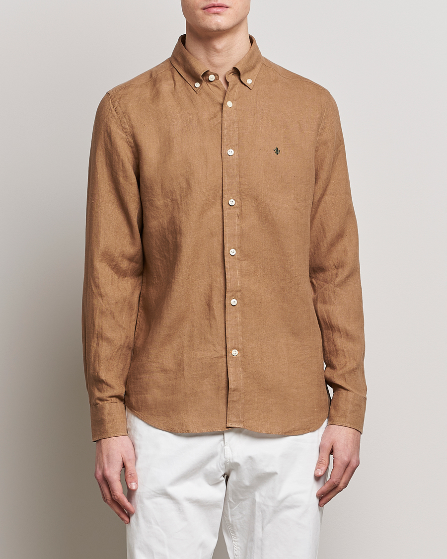 Men | Linen Shirts | Morris | Douglas Linen Button Down Shirt Khaki Brown