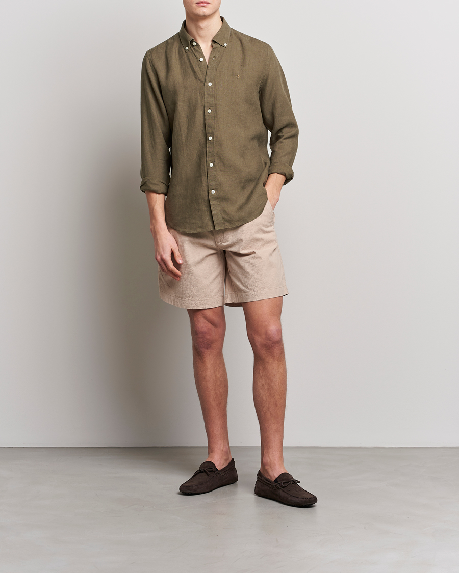 Men | Shirts | Morris | Douglas Linen Button Down Shirt Dark Green